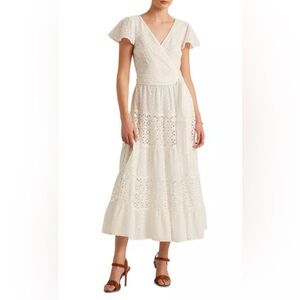 NWT Ralph Lauren White Eyelet Midi Dress Size 10 Bridal